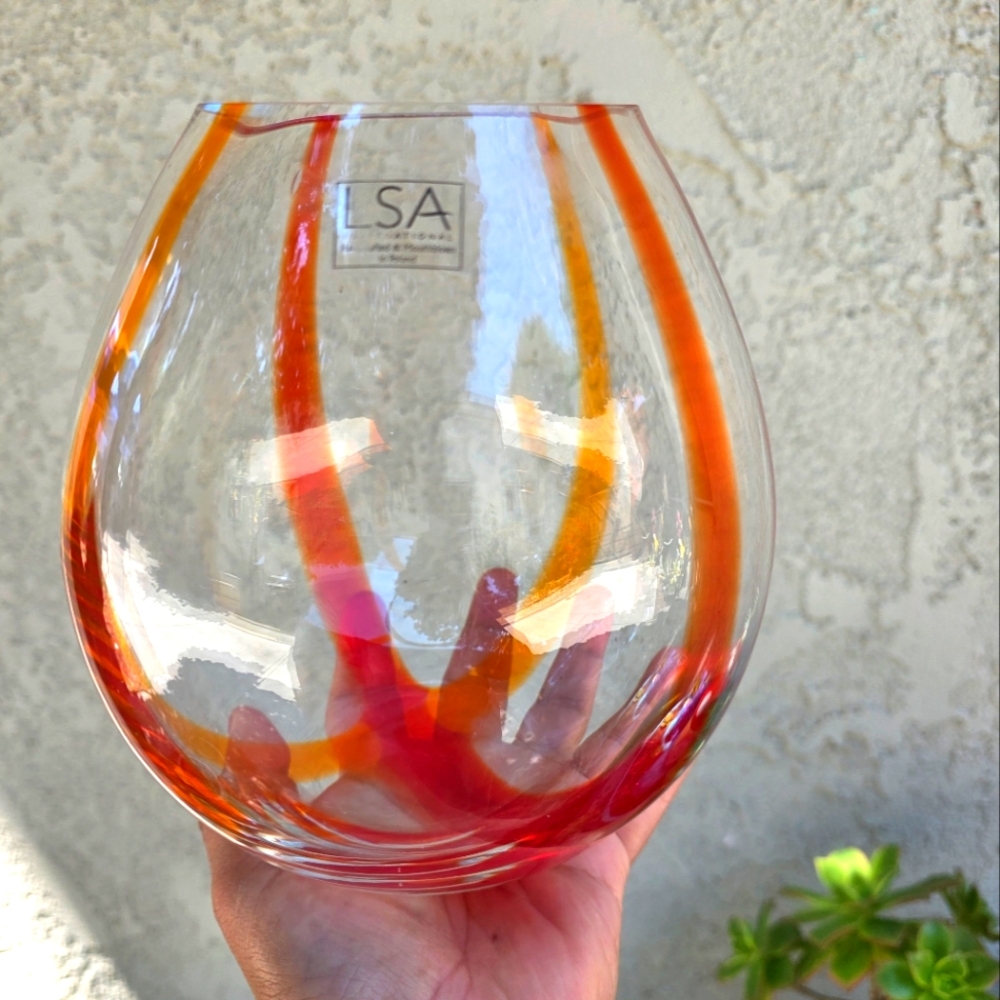LSA Vibrant Glass Vase with Red and Orange Accents